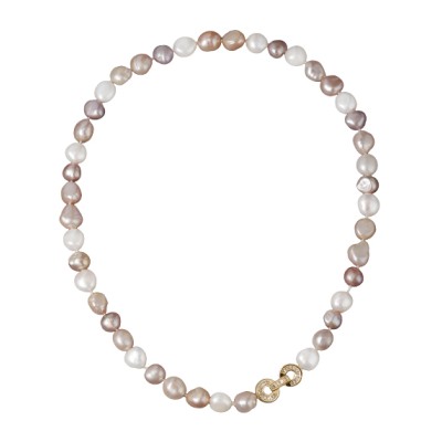 Колье (жемчуг белый, розовый 9мм, белый фианит; покрытие золото) 45см, Есть комплект