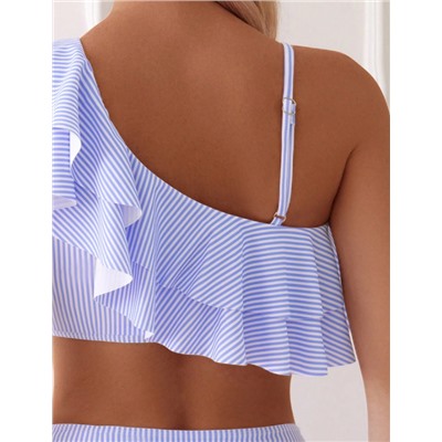 Swim Basics Women's Stripe Ruffled Trim Bikini Set For Summer Beach Vacation Holiday