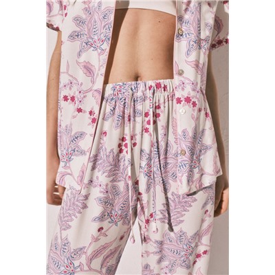 Pijama largo camisero estampado flores