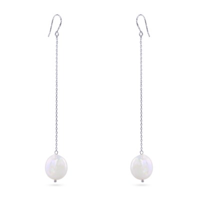 Серьги (жемчуг барочный белый 15мм; покрытие родий), Есть комплект