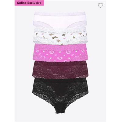 PINK 5-PACK WINK LACE-TRIM CHEEKY PANTIES