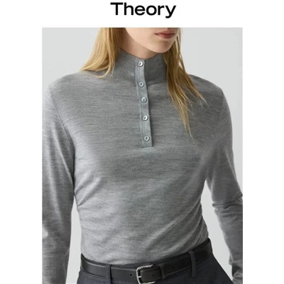 Женский элегантный шерстяной свитер с воротником-половиной на пуговицах