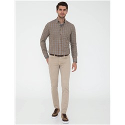 Kahverengi Slim Fit Uzun Kollu Gömlek