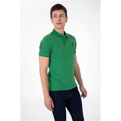 Erkek Slim Fit Polo Yaka Yeşil Basic Tişört