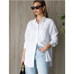 Свободная удлиненная блузка с карманом изо льна с вискозой