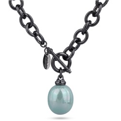 Кулон (Майорка 18мм голубая; покрытие черный родий) 53см