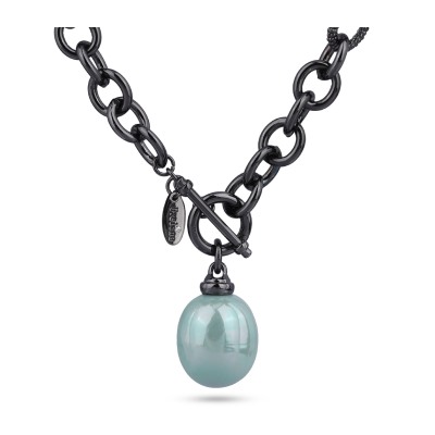 Кулон (Майорка 18мм голубая; покрытие черный родий) 53см