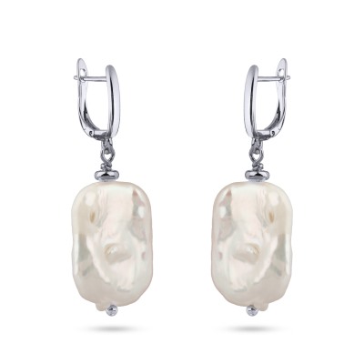 Серьги Гевея (жемчуг белый; покрытие родий), Есть комплект