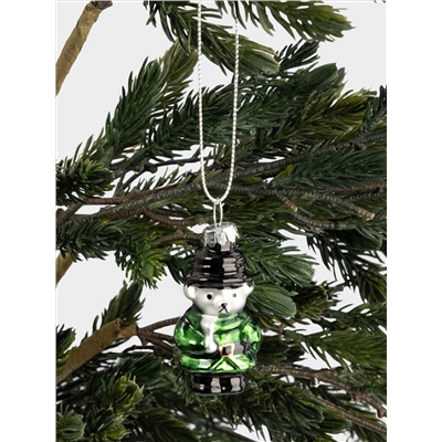 Игрушка елочная, 4 см, стекло, зеленая, Мишка, New year