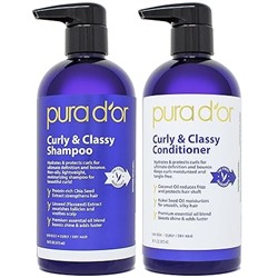 PURA D'OR Curly & Classy Shampoo & Conditioner Set for Defined Curls - Nourishing Formula with Argan, Castor, Geranium, Coconut & Kukui Seed Oils