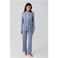 Artış Düğmeli Uzun Kollu Esnek Viskon Pijama Takımı 15201