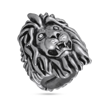 Кольцо лев (кристаллы SW белые; покрытие античное серебро), Есть комплект