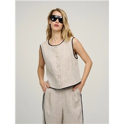 Бежевый жилет изо льна с кантами