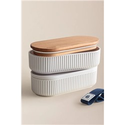 Magou Ahşap Kapaklı 2'li Lunch Box - Lacivert - 1000 ml