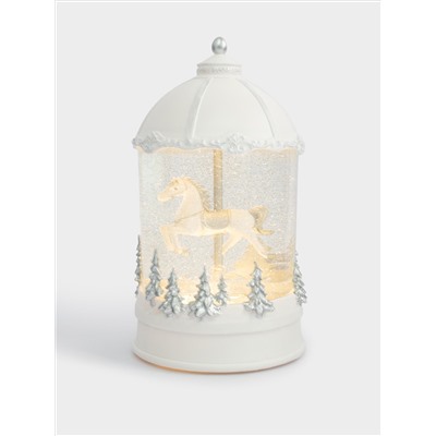 Снежный фонарь, 20 см, с подсветкой, пластик, белый, Лошадь под куполом, Horse