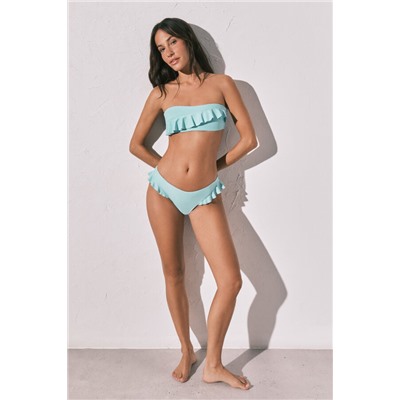 Top bikini bandeau relleno volantes azul