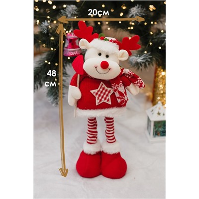 Игрушка новогодняя с выдвижными ногами Олень с лопатой красный