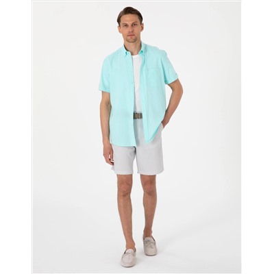 Gri Slim Fit Gofre Dokuma Şort