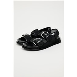 MESH FLAT SLIDER SANDALS WITH BUCKLES