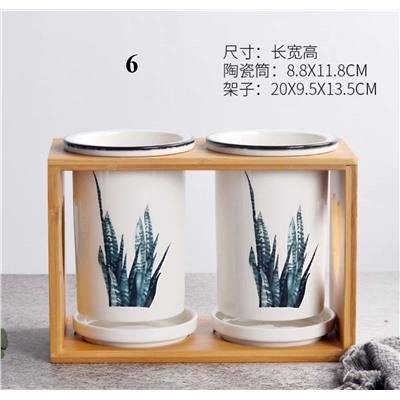 Керамический набор для столовых приборов с деревянной подставкой