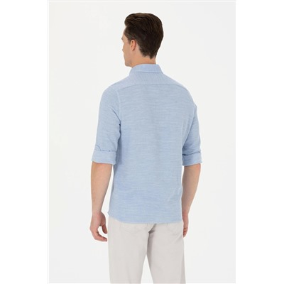 Erkek Mavi Uzun Kollu Gömlek