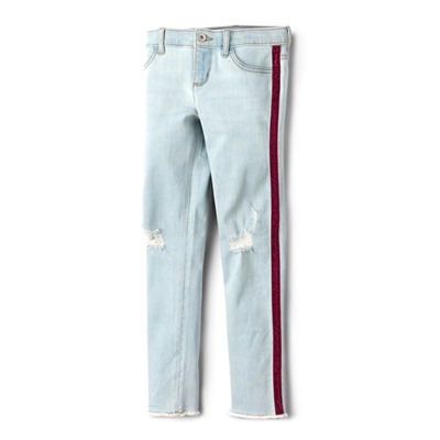 Girls Velvet Side Stripe Distressed Denim Jeans