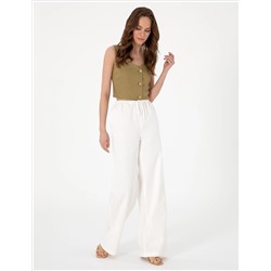 Beyaz Yüksek Bel Loose Fit Pantolon