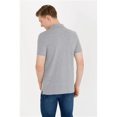 Erkek Gri Melanj Basic Polo Yaka Tişört