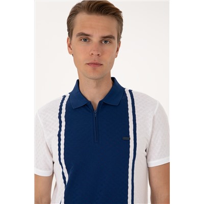 Erkek Regular Fit Beyaz Polo Yaka Fermuarlı Tişört