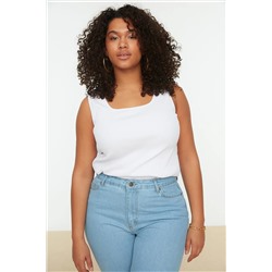 Trendyol Curve Beyaz Basic Fitilli Kare Yaka Örme Büyük Beden Atlet TBBSS22AL0011