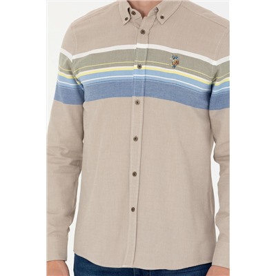 Erkek Açık Haki Uzun Kollu Gömlek