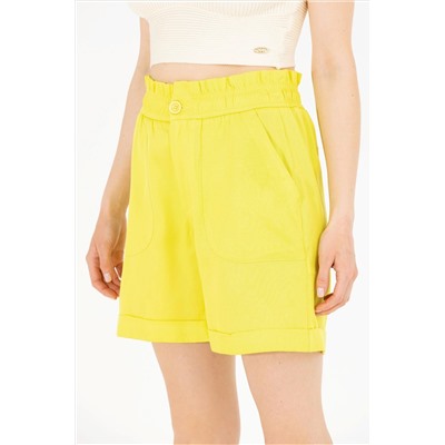 Kadın Neon Sarı Dokuma Şort