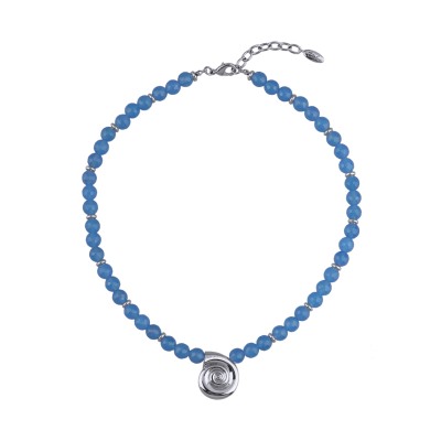 Колье Селена (агат васильковый; покрытие родий) 45-52см, Есть комплект