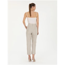 Bej Keten Karışımlı Carrot Fit Pantolon