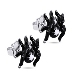 Пусеты Паук (эмаль черная, белая; покрытие родий), Есть комплект