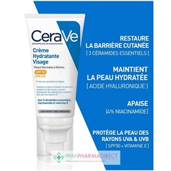 Cerave Crème Hydratante Visage SPF50 - Peaux Normales à Sèches 52ml
