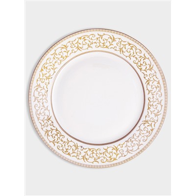 Тарелка обеденная, 27 см, фарфор P, белая, с золотистым орнаментом, Golden