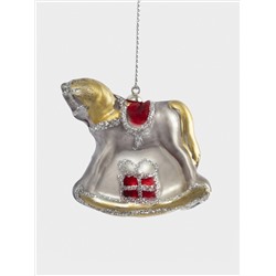 Игрушка елочная, 4 см, стекло, серебристая, Лошадка-качалка, Bright horse