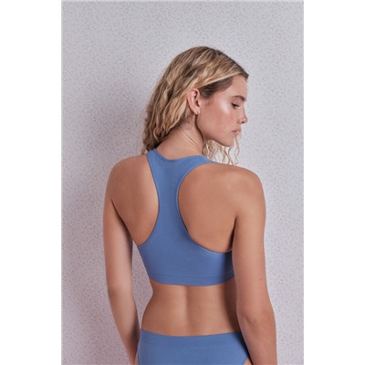 Top deportivo seamless canalé azul
