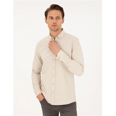 Bej Slim Fit Uzun Kollu Gömlek