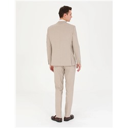 Bej Ekstra Slim Fit Çizgili Takım Elbise