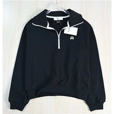 Женский хлопковый свитшот с полумолнией и отворотом