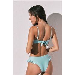 Top bikini bandeau relleno volantes azul