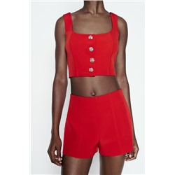 BUSTIER TOP WITH RHINESTONE BUTTONS