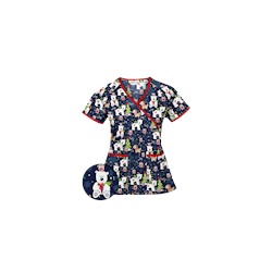 UA Antarctic Christmas Navy Mock Wrap Scrub Top