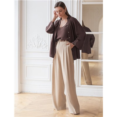 Свободная блузка с кулиской на талии изо льна с вискозой