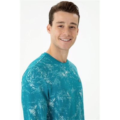 Erkek Petrol Bisiklet Yaka Sweatshirt