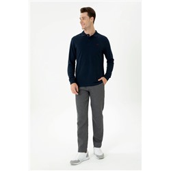 Erkek Lacivert Polo Yaka Basic Sweatshirt