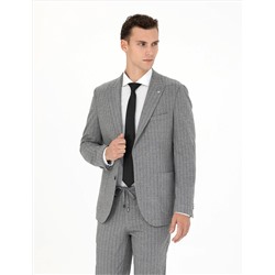 Gri Ekstra Slim Fit Çizgili Takım Elbise