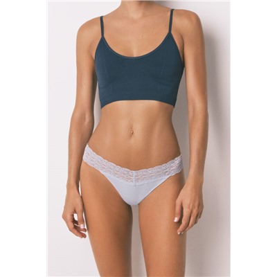 Tanga canalé encaje azul